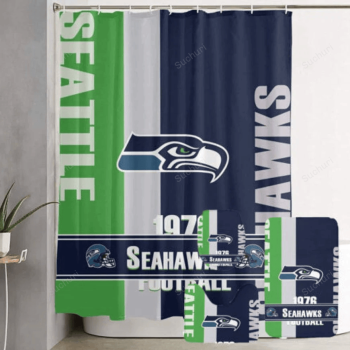 Seattle Seahawks EST 1976 Logo Waterproof Shower Curtain Non-Slip Toilet Lid Cover Bath Mat Bathroom Set