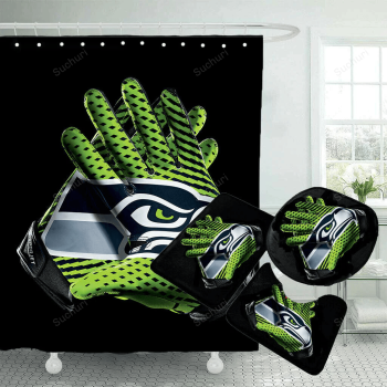 Seattle Seahawks Gloves Waterproof Shower Curtain Non-Slip Toilet Lid Cover Bath Mat Bathroom Set
