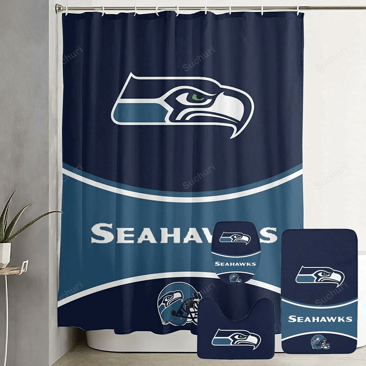 Seattle-Seahawks-Logo-Helmet-Waterproof-Shower-Curtain-Non-Slip-Toilet-Lid-Cover-Bath-Mat-Bathroom-Set-seattleseahawks-BRS4243 Seattle Seahawks Logo Helmet Waterproof Shower Curtain Non-Slip Toilet Lid Cover Bath Mat Bathroom Set