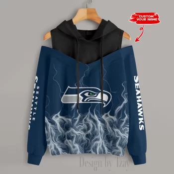Seattle Seahawks Slime Off Shoulder Hooded Sweatshirt For Women