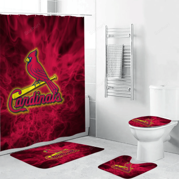 St. Louis Cardinals Logo Red Smoke 3D Bathroom Sets With Waterproof Shower Curtains And Bath Mat Sets BRS3202