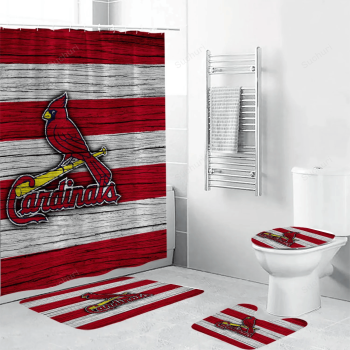 St. Louis Cardinals Logo White Red Wood 3D Bathroom Sets With Waterproof Shower Curtains And Bath Mat Sets BRS3205