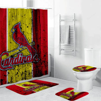 St. Louis Cardinals Logo Yellow Red Striped 3D Bathroom Sets With Waterproof Shower Curtains And Bath Mat Sets BRS2983