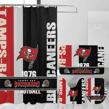 Tampa Bay Buccaneers 1976 Logo Waterproof Shower Curtain Non-Slip Toilet Lid Cover Bath Mat Bathroom Set BRS4215