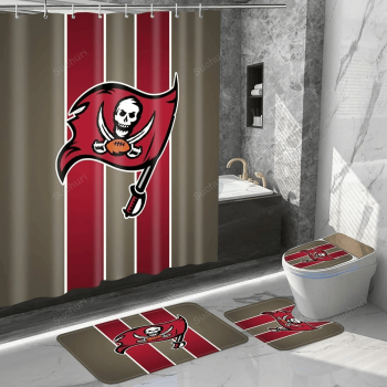 Tampa Bay Buccaneers 3 Logo Waterproof Shower Curtain Non-Slip Toilet Lid Cover Bath Mat Bathroom Set BRS4212