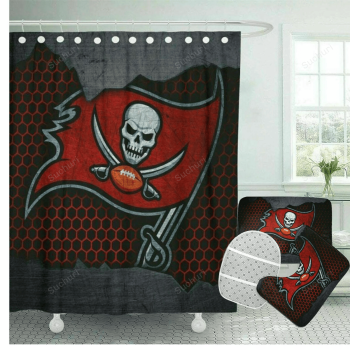 Tampa Bay Buccaneers Logo Waterproof Shower Curtain Non-Slip Toilet Lid Cover Bath Mat Bathroom Set BRS4227