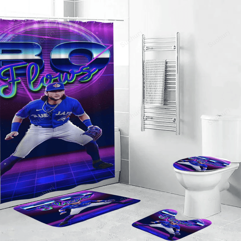 Toronto-Blue-Jays-Bo-Bichette5-Waterproof-Shower-Curtain-Non-Slip-Toilet-Lid-Cover-Bath-Mat-Bathroom-Set-BRS2250 Toronto Blue Jays Bo Bichette5 Waterproof Shower Curtain Non-Slip Toilet Lid Cover Bath Mat Bathroom Set BRS2250
