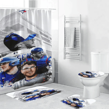 Toronto Blue Jays Russell All Players3 Waterproof Shower Curtain Non-Slip Toilet Lid Cover Bath Mat Bathroom Set BRS2324
