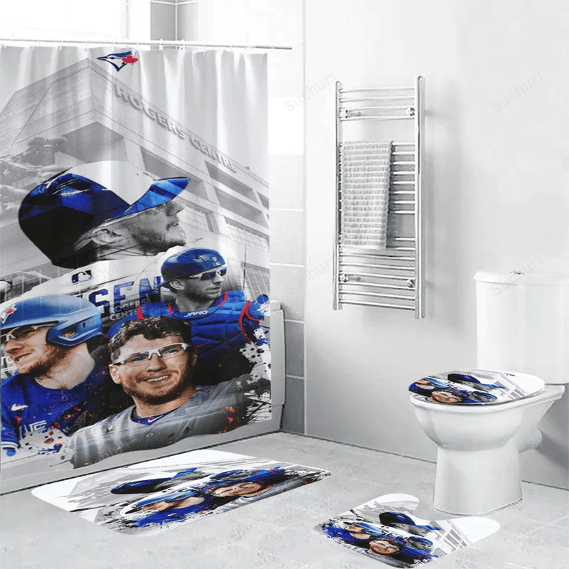 Toronto-Blue-Jays-Russell-All-Players3-Waterproof-Shower-Curtain-Non-Slip-Toilet-Lid-Cover-Bath-Mat-Bathroom-Set-BRS2324 Toronto Blue Jays Russell All Players3 Waterproof Shower Curtain Non-Slip Toilet Lid Cover Bath Mat Bathroom Set BRS2324