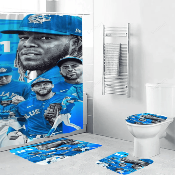 Toronto Blue Jays Russell All Players4 Waterproof Shower Curtain Non-Slip Toilet Lid Cover Bath Mat Bathroom Set BRS2246
