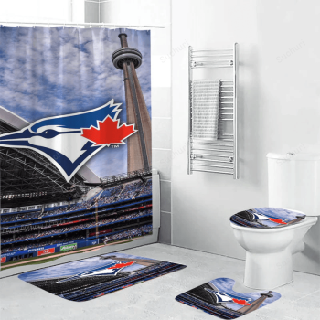 Toronto Blue Jays Russell Brid Staduim1 Waterproof Shower Curtain Non-Slip Toilet Lid Cover Bath Mat Bathroom Set BRS2300