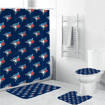 Toronto Blue Jays5 Waterproof Shower Curtain Non-Slip Toilet Lid Cover Bath Mat Bathroom Set BRS2207