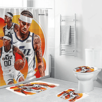 Utah Jazz 00 Jordan Clarkson Waterproof Shower Curtain Non-Slip Toilet Lid Cover Bath Mat Bathroom Set BRS4737