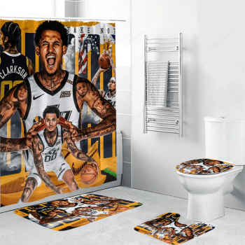 Utah Jazz 00 Jordan Clarkson Waterproof Shower Curtain Non-Slip Toilet Lid Cover Bath Mat Bathroom Set BRS4739