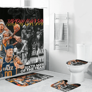Utah Jazz 00 Jordan Clarkson Waterproof Shower Curtain Non-Slip Toilet Lid Cover Bath Mat Bathroom Set BRS4740