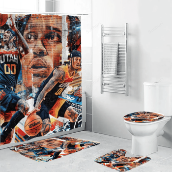 Utah Jazz 00 Jordan Clarkson Waterproof Shower Curtain Non-Slip Toilet Lid Cover Bath Mat Bathroom Set BRS4747