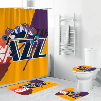 Utah Jazz Emblem Waterproof Shower Curtain Non-Slip Toilet Lid Cover Bath Mat Bathroom Set BRS4738