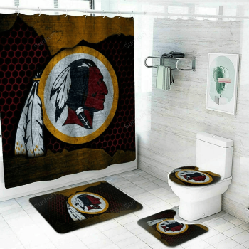 Washington Commanders Art 2 Background Logo Waterproof Shower Curtain Non-Slip Toilet Lid Cover Bath Mat Bathroom Set BRS4288