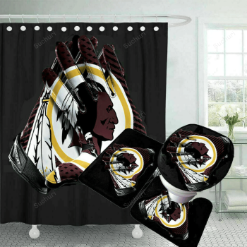 Washington Commanders Gloves Logo Waterproof Shower Curtain Non-Slip Toilet Lid Cover Bath Mat Bathroom Set BRS4255