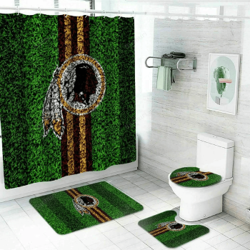 Washington Commanders Grass Background Logo Waterproof Shower Curtain Non-Slip Toilet Lid Cover Bath Mat Bathroom Set BRS4302