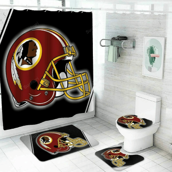 Washington Commanders Helmet Logo Waterproof Shower Curtain Non-Slip Toilet Lid Cover Bath Mat Bathroom Set BRS4247