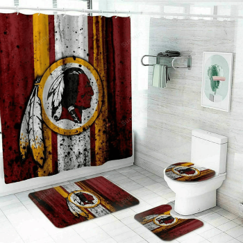 Washington Commanders Logo Waterproof Shower Curtain Non-Slip Toilet Lid Cover Bath Mat Bathroom Set BRS4284