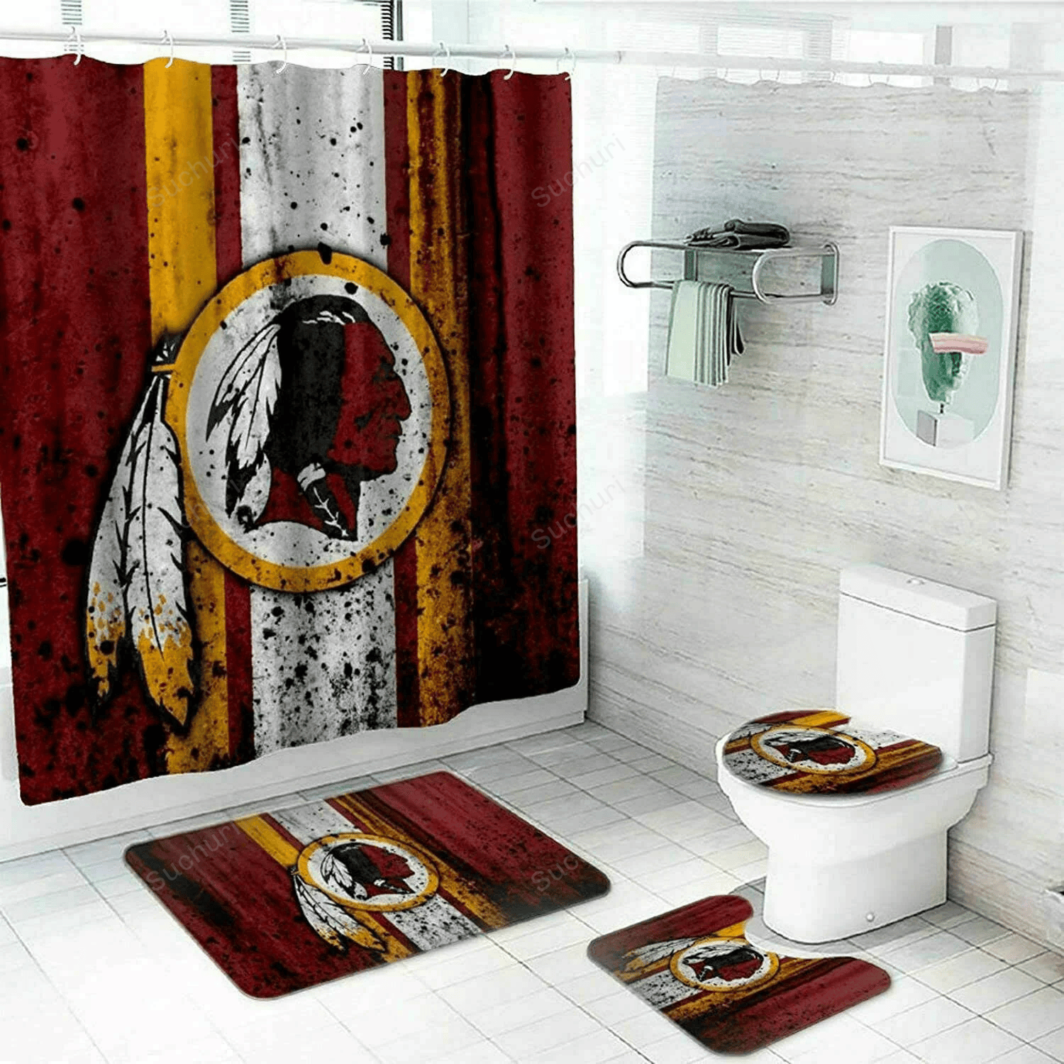 Washington-Commanders-Logo-Waterproof-Shower-Curtain-Non-Slip-Toilet-Lid-Cover-Bath-Mat-Bathroom-Set-BRS4284 Washington Commanders Logo Waterproof Shower Curtain Non-Slip Toilet Lid Cover Bath Mat Bathroom Set BRS4284