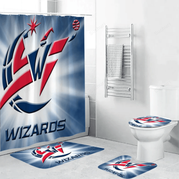 Washington Wizards Blue Light Waterproof Shower Curtain Non-Slip Toilet Lid Cover Bath Mat Bathroom Set BRS2263