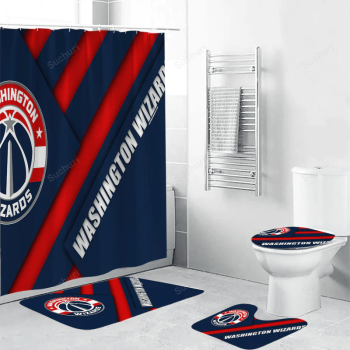 Washington Wizards Blue Red2 Waterproof Shower Curtain Non-Slip Toilet Lid Cover Bath Mat Bathroom Set BRS2279