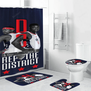 Washington Wizards Bradley Beal5 Waterproof Shower Curtain Non-Slip Toilet Lid Cover Bath Mat Bathroom Set BRS2266