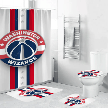 Washington Wizards Red Blue White Stripped Waterproof Shower Curtain Non-Slip Toilet Lid Cover Bath Mat Bathroom Set BRS2309