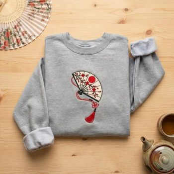 Sakura Branch Red Sun Zen Nature Art Crewneck