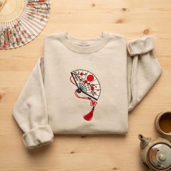 Asian Hand Fan Embroidery Sweatshirt