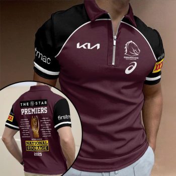 Brisbane Broncos 2025 NRL Premiers Zip Polo Shirt ZPL1041