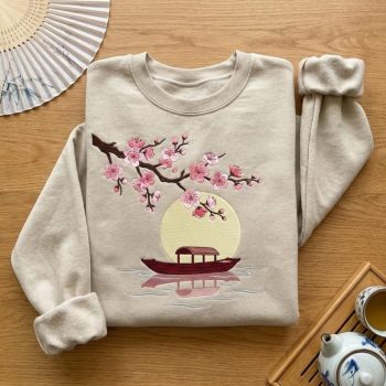 Cherry Blossom Boat Embroidered Sweatshirt