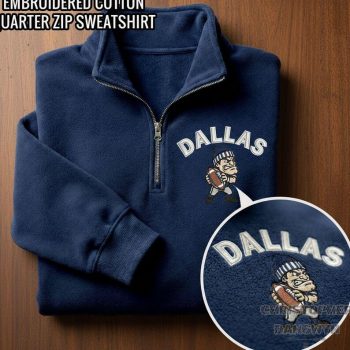 Dallas Cowboys Football Embroidered Quarter Zip - Mascot Fan Game Day Sweatshirt EMB1013
