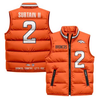 Denver Broncos 2025 Puffer Vest - Orange / Patrick Surtain II