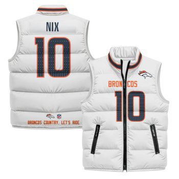 Denver Broncos 2025 Puffer Vest - White / Bo Nix