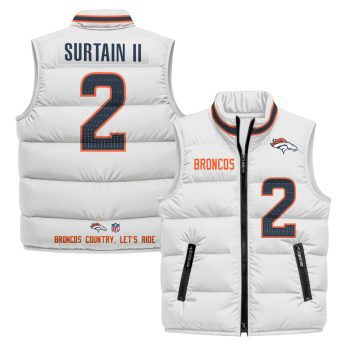 Denver Broncos 2025 Puffer Vest - White / Patrick Surtain II