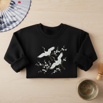 Embroidered Japanese Cranes Sweatshirt