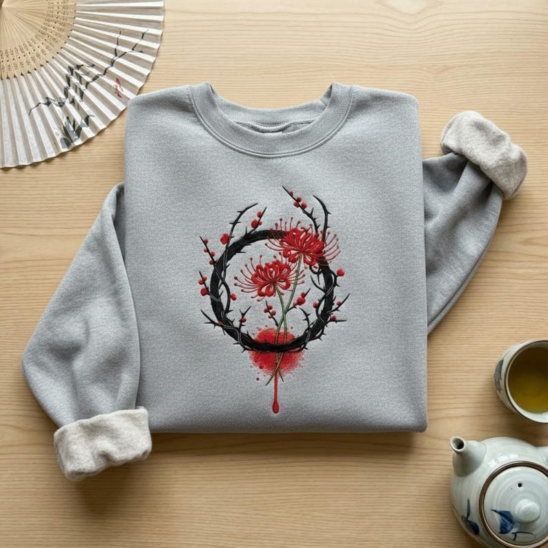 Gothic-Spider-Lily-Embroidered-Sweatshirt-Japanese-Floral-Zen-Dark-Cottagecore-Top-1 Japanese Floral Zen Dark Cottagecore Top