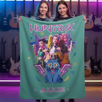 Huntrix Demon Hunters Personalized Name Blanket, Custom Anime Otaku Throw, Kpop Merchandise DMT1009