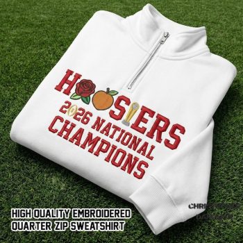 Indiana Hoosiers Champions 2026 Embroidered Quarter Zip - Trendy Trophy Fan Sweatshirt EMB1009