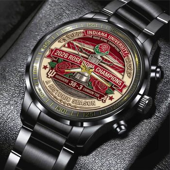 Indiana Hoosiers Football Rose Bowl Champions Black Stainless Steel Watch CHAMP20351