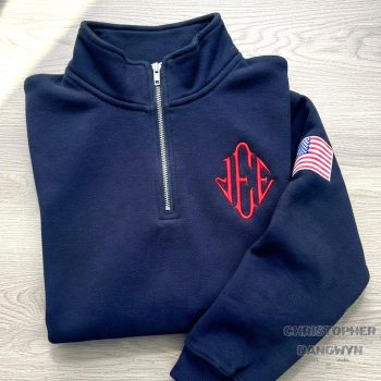 J.E.E. Jeffrey Epstein Embroidered Quarter Zip - Viral Meme Monogram Merch Sweater EMB1006