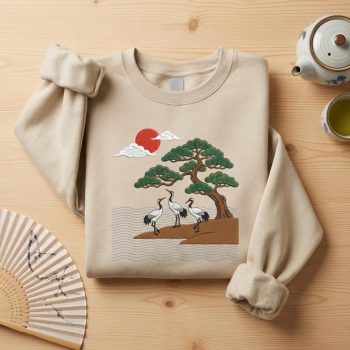 Japanese Crane Embroidered Sweatshirt