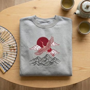 Red Sun Mountain Zen Aesthetic Asian Nature Art Sweater