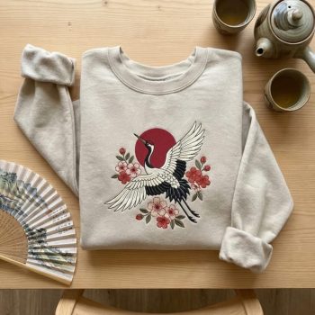 Japanese Crane Red Sun Sakura Sweatshirt