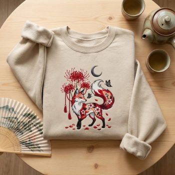 Japanese Fox Embroidery Sweatshirt