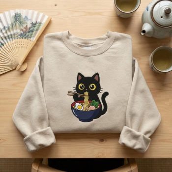 Kawaii Ramen Cat Embroidered Sweatshirt